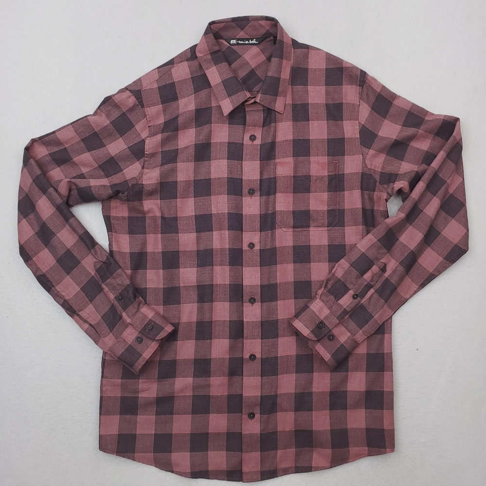 Travis Mathew Shirt Mens‎ Medium Red Buffalo Check Plaid Flannel Long Sleeve